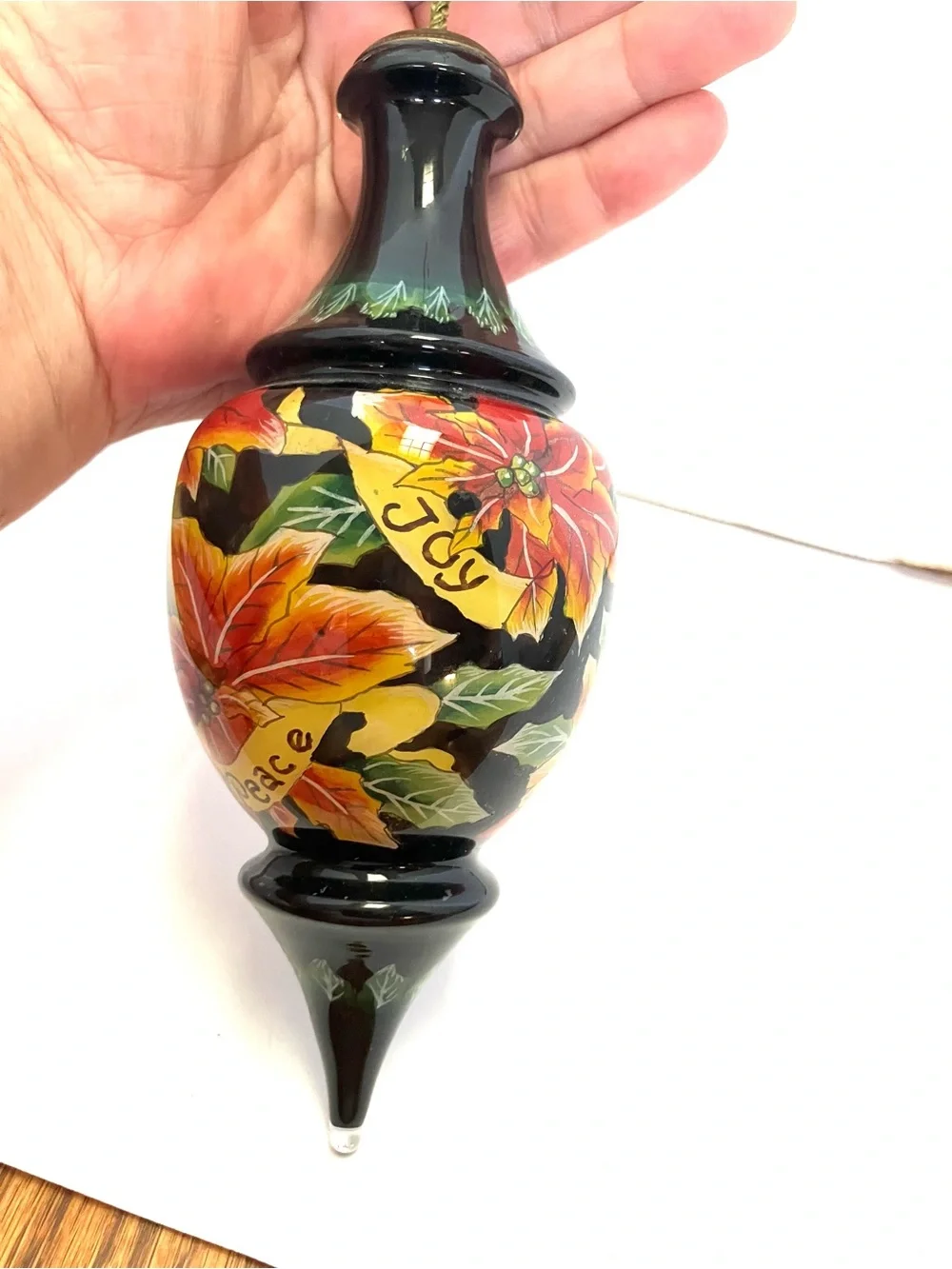 Betty Padden Ne Qwa  Hand Painted Glass Ornament Peace Joy Hope 7in Read